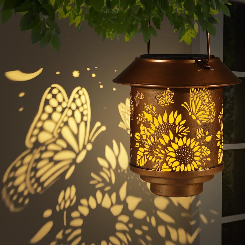 Doogarden Solar Lantern Outdoor Hanging Sunflower Lights Gifts for Women Mom Metal Garden Decor Outside Waterproof LED Lanterns for Patio(Butterfly) - Image 1
